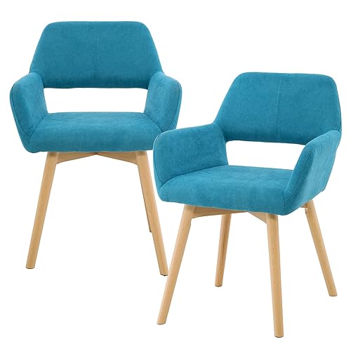 Mid Century Modern Dining Chairs Set of 2 & 4 & 6 Comfy Accent Chair Upholstered Kitchen Dining Living Room Chairs for Bedrooms Waiting Room Home Arm Desk Chair No Wheels (Teal, 2) - color: Teal