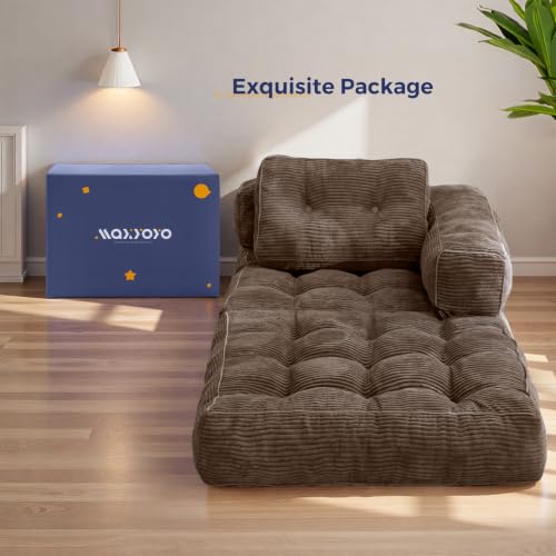 MAXYOYO Folding Sofa Bed, Convertible Chair Bed with Pillow | L-Shaped Floor Sofa with Armrest and Pillow, Foldable Portable Fold Out Comfy Chair Bed for Living Room Bedroom, Brown - color: Brown