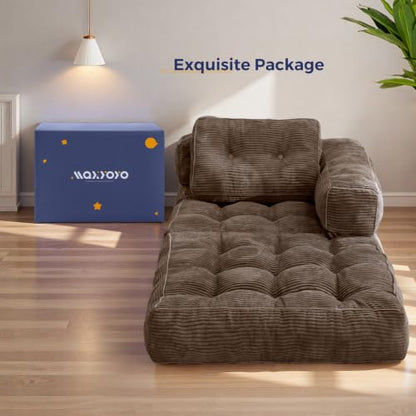 MAXYOYO Folding Sofa Bed, Convertible Chair Bed with Pillow | L-Shaped Floor Sofa with Armrest and Pillow, Foldable Portable Fold Out Comfy Chair Bed for Living Room Bedroom, Brown - color: Brown
