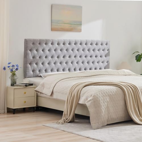 Upholstered Queen Headboard Only, Premium Linen Button Tufted Headboards, Adjustable Solid Wood Head Board, Padded Headboard with Solid Wood Legs in Bedroom (Grey) - color: Gray, size: High Queen