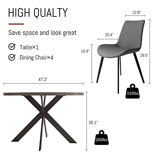 Zerifevni Round Dining Table Set, Mid Century Modern 47 INCH, Leisure Coffee Table, Saving Space (Grey) - color: 1 X Table 4 Grey Chairs