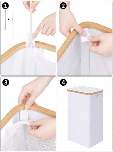 IEGrow Laundry Hamper with Lid,110L Laundry Basket with Mesh Bags,White | Dirty Clothes Hamper Basket with Bamboo Handle for Clothes Towels - color: White, size: 110L