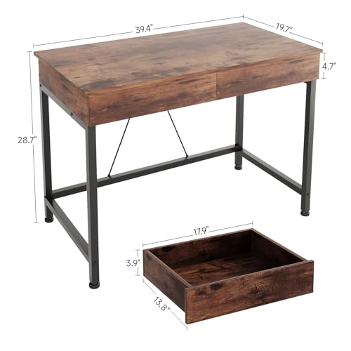 Mexin Small Desk with 2 Wooden Drawers, 40 Inch Home Office Writing Desk, Vanity Desk with Storage, Computer Desk for Bedroom Small Spaces, Table for Office, Kids Study, Makeup, Rustic Brown - color: Rustic Brown