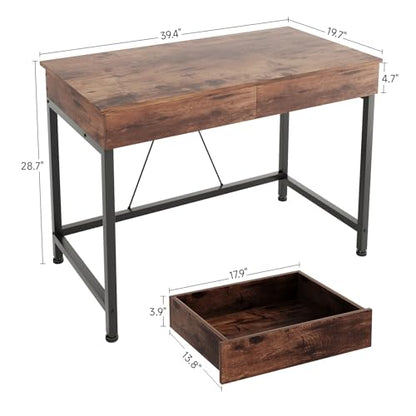 Mexin Small Desk with 2 Wooden Drawers, 40 Inch Home Office Writing Desk, Vanity Desk with Storage, Computer Desk for Bedroom Small Spaces, Table for Office, Kids Study, Makeup, Rustic Brown - color: Rustic Brown