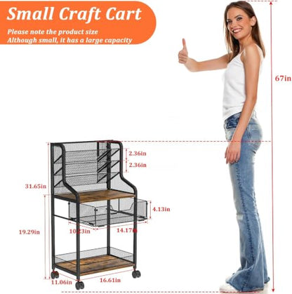 Small Rolling Utility Cart with Drawer, Metal Craft Storage Cart with Lockable Wheel, Versatile Art Organizer with 6 Tiers & Removable Dividers for Drawing Room, Store Paint & Artifact, Patent Pending - size: 3 Tiers