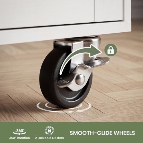 DUMOS 42in Kitchen Island with Storage, Drop Leaf, Spice Rack, Towel Rack | Rolling Cart on Wheels, Adjustable Shelves, Wood, Mobile Utility Serving Table, Living Room, Dining Room, White - color: White