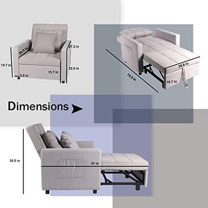 Sofa Bed Chair 3-in-1 Convertible Chair Bed, Lounger Sleeper Chair, Single Recliner for Small Space with Adjustable Backrest (Light Grey) - color: Light Grey