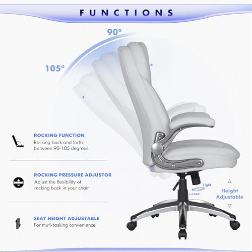 COLAMY Executive Office Chair-Ergonomic Computer Desk Chair, High Back Leather Chair with Padded Flip-up Arms, Swivel Home Office Chair Upgraded Caster, White - color: White, size: set of 1