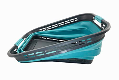 SAMMART 42L (11 Galloons) Collapsible Plastic Laundry Basket - Foldable Pop Up Storage Container/Organizer - Portable Washing Tub - Space Saving Hamper/Basket[BPA Free] (Grey/Crystal Blue (Set of 2)) - color: Grey/Crystal Blue (Set of 2)