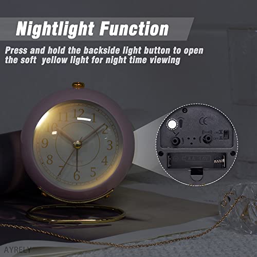 AYRELY® Battery Operated Analog Desk Alarm Clock with Light, Table Clock | Retro Aesthetic Clock with Silent Non-Ticking Movement for Bedside, Bedroom, Kitchen, Office, Travel & Kids' Room(Light Pink) - color: Light Pink