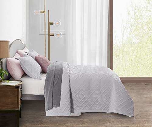 CHIXIN Quilt Queen Size - Geometric Pattern Bedspread Coverlet Set - Modern & Contemporary Style Bedding Cover, Ultrasonic Quilting, Reversible, Lightweight, 4 Piece, Light Grey - color: 1- Grey, size: Full/Queen(90"x92")