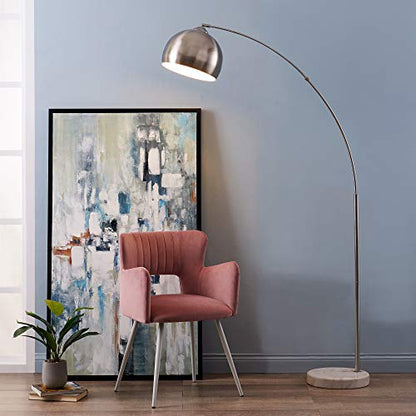 Teamson Home Arquer 68.1" Arc Floor Lamp for Living Rooms, Home Offices, Dining Rooms, Bedrooms with Faux White Marble Base and Nickel Bell Shade - color: Nickle Shade / White Marble Base