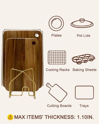2 Pack Pot Lid Organizer Cutting Board Holder Inside Cabinet 304 Stainless Steel Pot and Pan Organizer Under Cabinet Cookie Sheet Bakeware Serving Tray Cooling Rack Stand Kitchen Countertop Matte Gold - color: 2 Packs Matte Gold