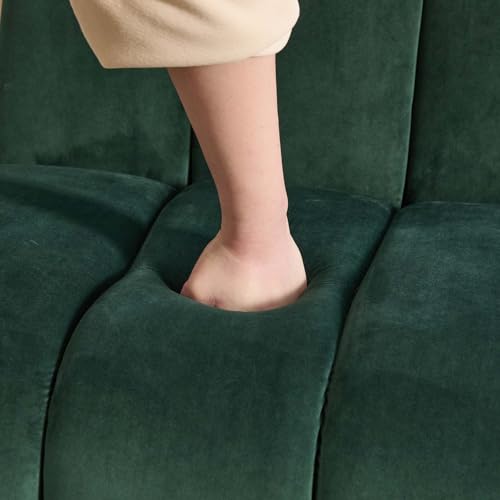 Velvet Slipper Chair, Armless Upholstered Accent Chair with Black Metal Legs, Modern Lounge Chair for Living Room, Bedroom, Office & Reading Nook (Green+Metal) - color: Green+metal
