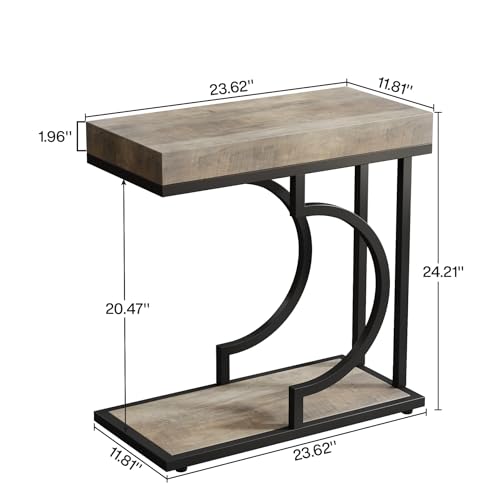 Tribesigns Narrow Side Table C Shaped End Table Modern Bedside Tables for Couch, Small Sofa Chairside Tables with Metal Frame for Living Room (2, Gray+Black) - color: Gray+black