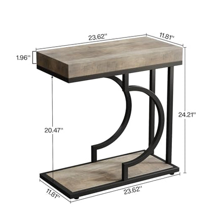 Tribesigns Narrow Side Table C Shaped End Table Modern Bedside Tables for Couch, Small Sofa Chairside Tables with Metal Frame for Living Room (2, Gray+Black) - color: Gray+black