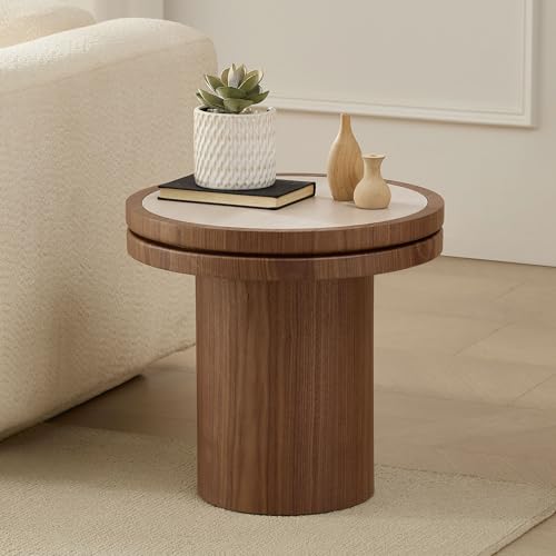 Round Nesting Coffee Table Set of 2 with Sintered Stone Tabletop & Sturdy Base, Modern Circle Center Tables Tea Table for Living Room, Easy Assembly - 35.43" & 19.49", Walnut - color: Nesting Coffee Table With Sintered Tabletop,walnut
