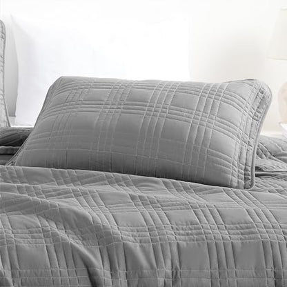 Chezmoi Collection Kingston Queen Size Bedspread Set, 3-Piece Gray Oversized Quilted Microfiber Lightweight Bedspread Coverlet (100"x106") for All Seasons - color: Gray, size: Queen