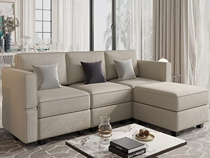 Belffin Convertible Sectional Sofa with Chaise Velvet L Shaped Sofa Couch Modular Sectional Sofa with Storage Grey - color: Grey, size: L Shape Sofa