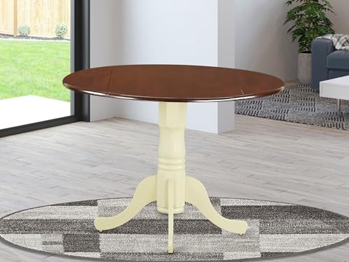 East West Furniture DLT-MMK-TP Dublin Modern Dining Table - a Round Kitchen Table Top with Dropleaf & Pedestal Base, 42x42 Inch, Mahogany & Buttermilk - color: Mahogany & Buttermilk