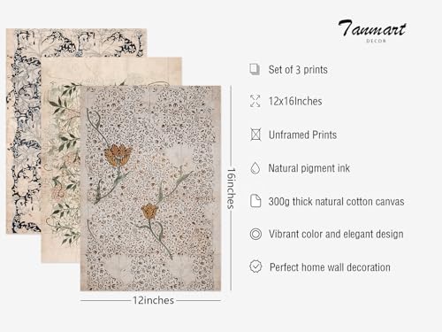 Vintage William Morris Wall Art Decor Boho Floral Botanical Canvas Pictures Abstract Neutral Flower Prints Vintage Farmhouse Artwork Painting for Living Room Bedroom 12x16 Inch Unframed Set of 3 - color: Antique Floral Prints, size: 12"x16" Unframed