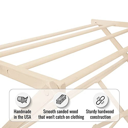 Premium American Maple Clothes Drying Rack - Handcrafted in Pennsylvania - Solid Wood Construction, Collapsible, Eco-Friendly Laundry Solution (X-Large) - color: X-large | Flat Top