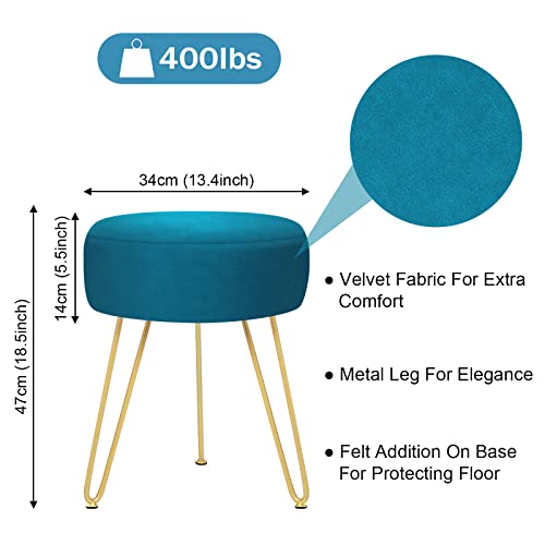 GERANT Multifunctional Vanity Stool - Velvet Footrest Stool-Upholstered Chair Stool -Ottoman Round Modern Dressing Chair - Side Coffee Table Seat with Golden Metal Leg for Living Room (Peacock Blue) - color: Peacock Blue