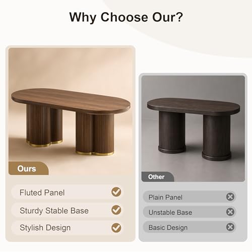 Oval Fluted Coffee Tables for Living Room, 47" Wood Coffee Table,Walnut - color: Walnut