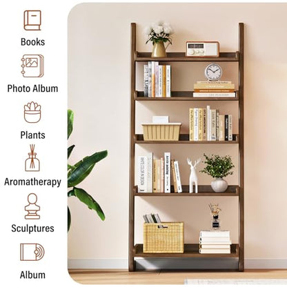 CozyDH Wooden Ladder Shelf, Walnut Bookshelf 5-Tier for Saving Space,Ladder Bookshelf Storage for Living Room, Bedroom, Home Office,23.6''Dx15.7''Wx55.1''H - color: Walnut
