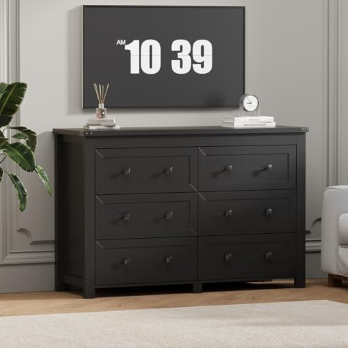 6 Drawer Dresser for Bedroom, Black Modern Dressers & Chests of Drawers with Metal Handles, Closet Storage Dresser, Storage Cabinet and Organizer with Drawers - color: Black, style: Classic 6 Drawers
