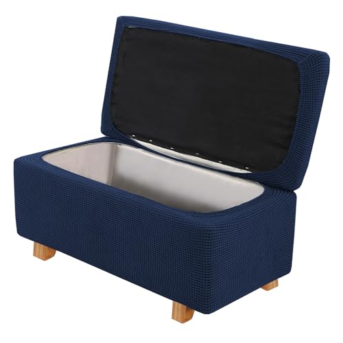 2-Piece Stretch Ottoman Covers – Rectangle Slipcovers for Folding Storage Stools, Non-Slip Elastic Bottom, Soft Fabric Furniture Protectors (Navy, Large) - color: Navy, size: Large