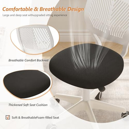 JPBSTO Armless Desk Chair, Height Adjustable Swivel Office Rolling Task Chairs with Soft Mesh Padded Cushion, Ergonomic Small Study Computer Chair for Girls Boys Teens (Black White, 2PCS) - color: Black White 2pcs