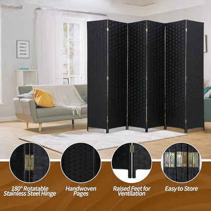 Meet Perfect 6-Panel Room Divider, 6 FT Tall x 107" Wide Folding Privacy Screen, Freestanding Room Partition for Bedroom, Apartment, Kids, Kitchen, Home Office – Black - color: Black, size: 6 panel