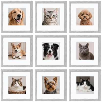 HEART ART 10x10 White Picture Frame 6x6 with Mat Set of 9 | Gallery Wall Frame Set, Collage, Square Picture Frames - color: White, size: 10x10 for 6x6