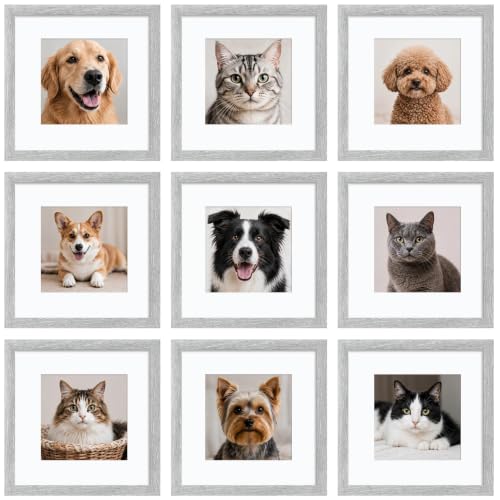 HEART ART 10x10 White Picture Frame 6x6 with Mat Set of 9 | Gallery Wall Frame Set, Collage, Square Picture Frames - color: White, size: 10x10 for 6x6