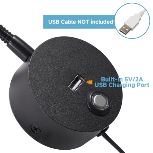 Dimmable Wall Mounted Reading Light with USB Charging Port, Plug-in LED Headboard Reading Light, Bedside Spot Wall Lamps with Flexible Gooseneck, Black Finished - color: Dimmable/3 Color/USB/Black