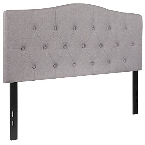 EMMA + OLIVER Arched Button Tufted Full Size Headboard in Light Gray Fabric - color: Light Gray, size: Full