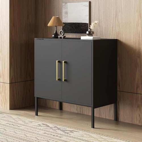 LYNSOM Storage Cabinet with Doors and Shelves, Free Standing Office Cabinet, Modern Wood Buffet Sideboard for Kitchen, Living Room, Bedroom, Hallway, Black - color: Black, size: 1 Pack