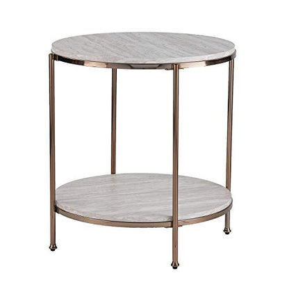 SEI Furniture Silas Round Faux Stone End Table, Champagne