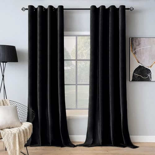 MIULEE Velvet Curtains Halloween Black 52 x 108 Inch Length Set of 2 | Extra Long Grommet Drapes, Soundproof Thermal Insulated, Room Darkening, Classical Blackout Curtains for Living Room Bedroom - color: Black, size: 52"W x 108"L (Pack of 2)