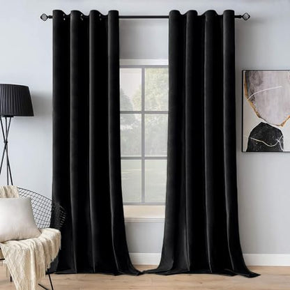 MIULEE Velvet Curtains Halloween Black 52 x 108 Inch Length Set of 2 | Extra Long Grommet Drapes, Soundproof Thermal Insulated, Room Darkening, Classical Blackout Curtains for Living Room Bedroom - color: Black, size: 52"W x 108"L (Pack of 2)
