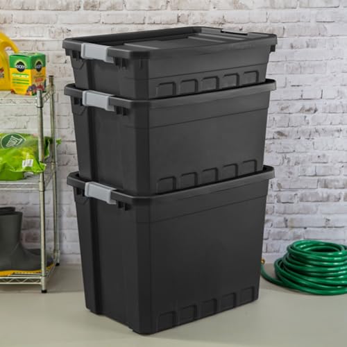Sterilite 18-Pack Plastic Storage Bins with Lids, Stackable Containers, 10 Gallon, Black - size: 10 Gallon, style: 18 Pack