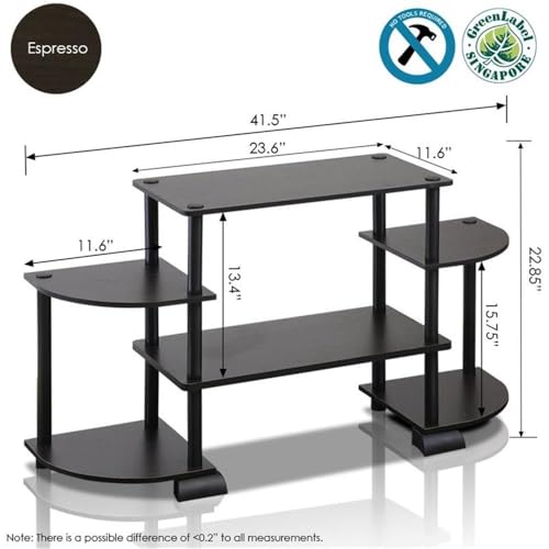 Furinno Turn-N-Tube Rounded Corner TV Entertainment Center, Espresso/Black | Toolless Entertainment Center with Open Storage Shelves, Media Console Table with Soundbar Shelf for Living Room, Bedroom - color: Espresso/Black, size: Standard