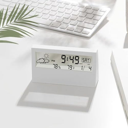 Digital Alarm Clock,Transparent Modern Design, Temperature, Humidity, Snooze, Aesthetic Home & Office Decor, Battery Operated Desk Clock for Office,Living Room,Shelf, Bedroom, White