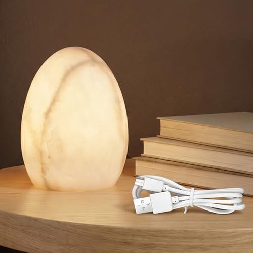 Marble Table Lamp, Tap Night Light, Dimmable Warm Ambient Light, Dinosaur Egg Shape