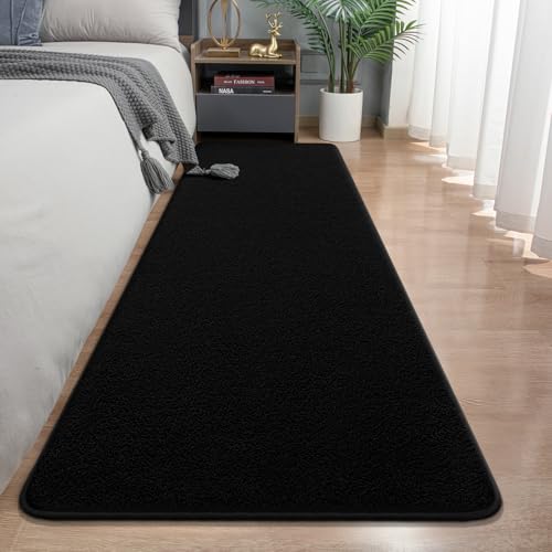 Modern Hallway Runner Rug, 2x6 Black Washable Non Slip Runner Rug | Thickened Memory Foam, Low Pile, Solid Minimalist Soft Indoor Carpet for Bedroom Bedside Entrance Laundry Room Decor - color: Black, size: 2' x 6' (Runner)