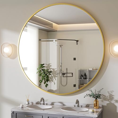 BEAUTYPEAK 48 Inch Round Mirror, Metal Frame Circle Mirror, Gold | Wall Mounted for Entryway, Bathroom, Vanity, Living Room - color: Gold, size: 48"L x 48"W