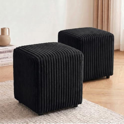 Modern Square Vanity Stool, Small Striped Pattern Ottoman, Cute Velvet Foot Stool, Tufted Fabric Footrest, Upholstered Vanity Chair, Stool for Makeup, Bedroom, Living Room (2, Square-Black) - color: Square-black