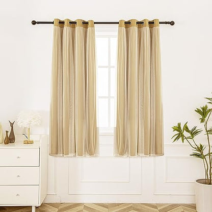 INLINAS Blackout Curtains with Sheer Overlay, Gold, 52x84 Inches | Grommet Top Double Layer Curtains for Bedroom and Living Room Thermal Reduction Light Blocking and Energy Saving, Set of 2 - color: Gold, size: 52"W x 84"L (Pack of 2)