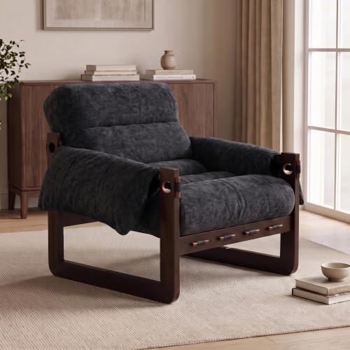 Chenille Accent Chair, Comfy Armchair for Living Room, Dark Gray | Wide padded seat, high-density foam, solid wood frame, 350 lb support, comfy lounge chair, reading chair, bedroom chair - color: Chenille-dark Gray